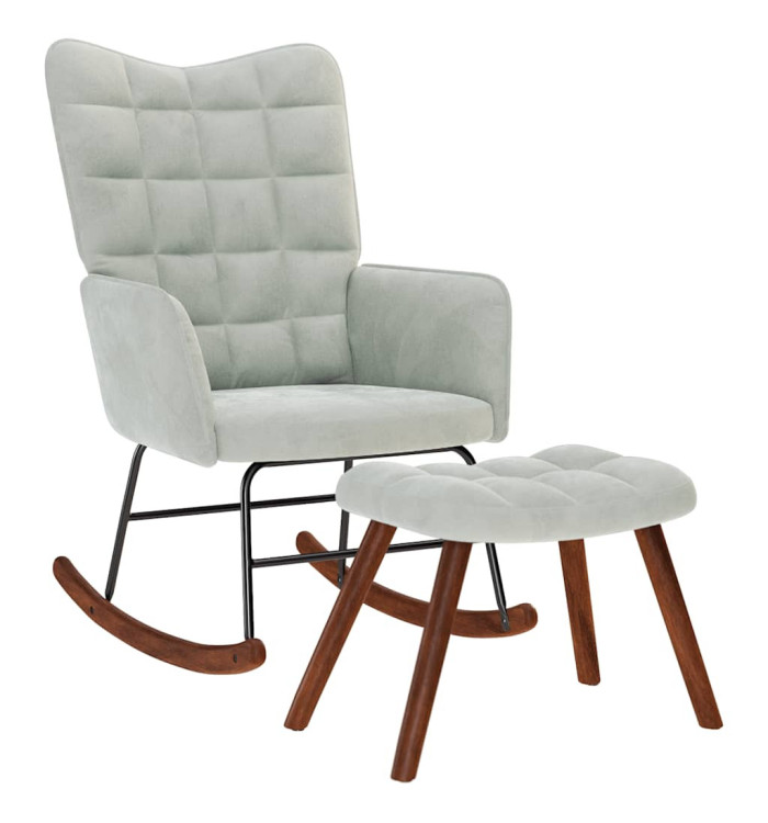 Chaise à bascule avec repose-pied gris clair velours | Mobilier & Déco