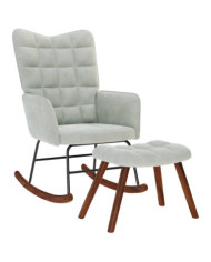 Chaise à bascule avec repose-pied gris clair velours | Mobilier & Déco