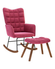 Chaise à bascule avec repose-pied rouge bordeaux velours | Mobilier & Déco