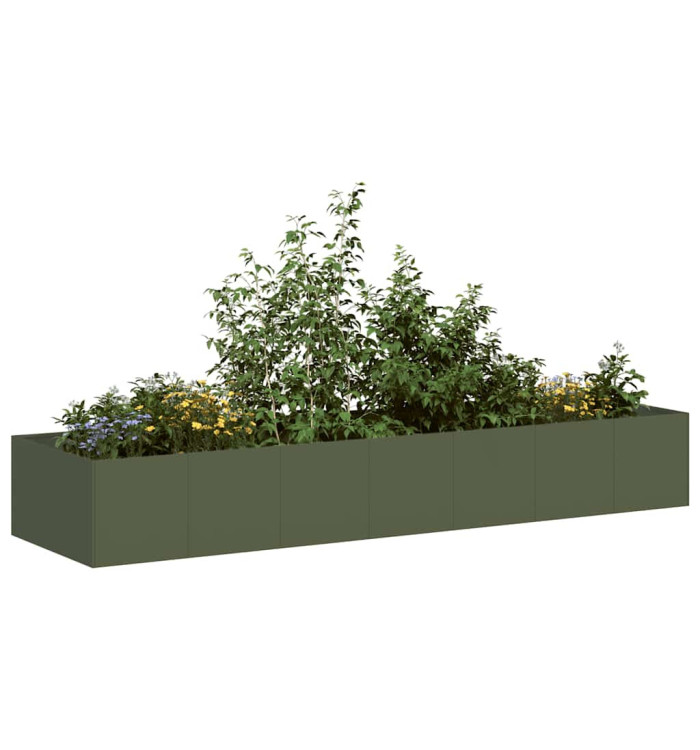Jardinière vert olive 280x80x40 cm acier | Mobilier & Déco
