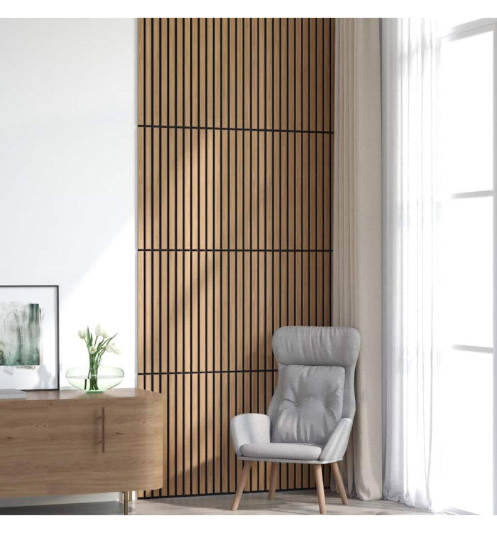 Panneaux muraux acoustiques 8pcs lattes 60,5x60cm placage chêne | Mobilier & Déco