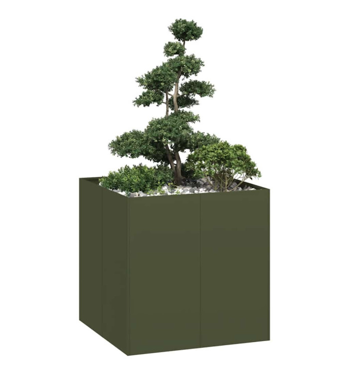 Jardinière vert olive 80x80x80 cm acier | Mobilier & Déco