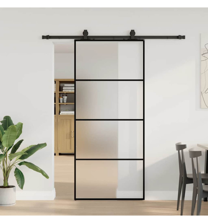 Porte coulissante kit de quincaillerie noir 90x205 cm verre ESG | Mobilier & Déco