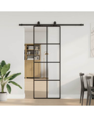 Porte coulissante kit de quincaillerie noir 76x205 cm verre ESG | Mobilier & Déco