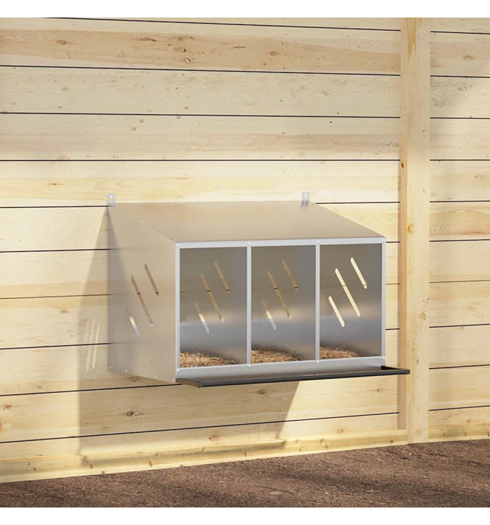 Nichoir de poules avec 3 compartiments métal argenté galvanisé | Mobilier & Déco