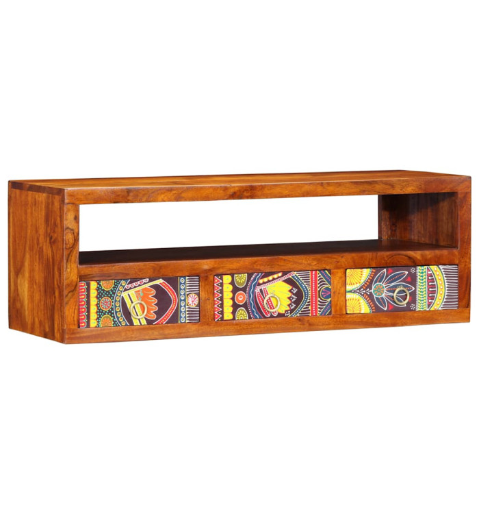 Meuble TV mural multicolore 90x30x30 bois massif d'acacia | Mobilier & Déco