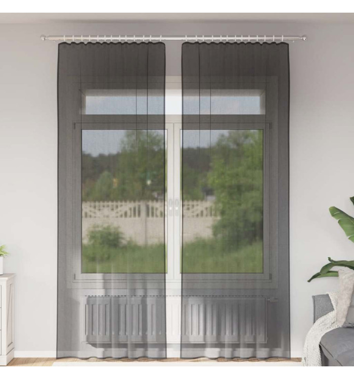 Rideaux en voile avec passe-tringles 2 pcs noir | Mobilier & Déco