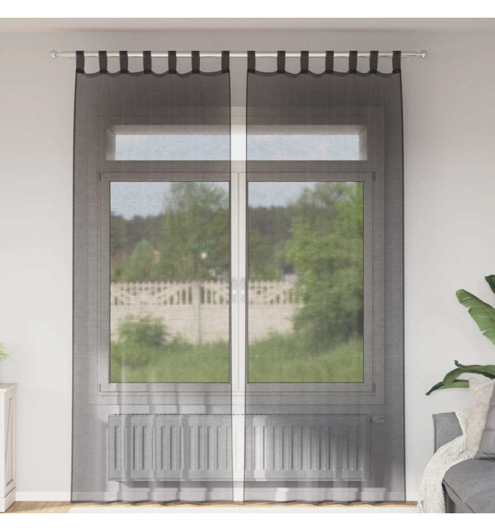 Rideaux en voile avec passants 2 pcs noir | Mobilier & Déco