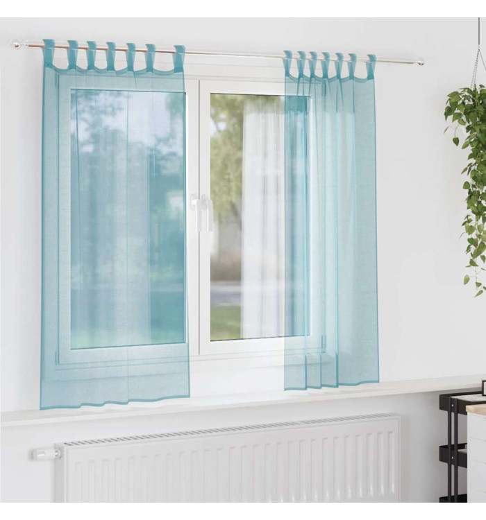 Rideaux en voile avec boucles 2 pcs turquoise 140x175 cm | Mobilier & Déco