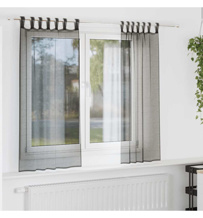 Rideaux en voile avec passants 2 pcs noir | Mobilier & Déco