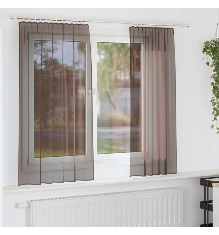 Rideaux en voile avec passants 2 pcs marron | Mobilier & Déco
