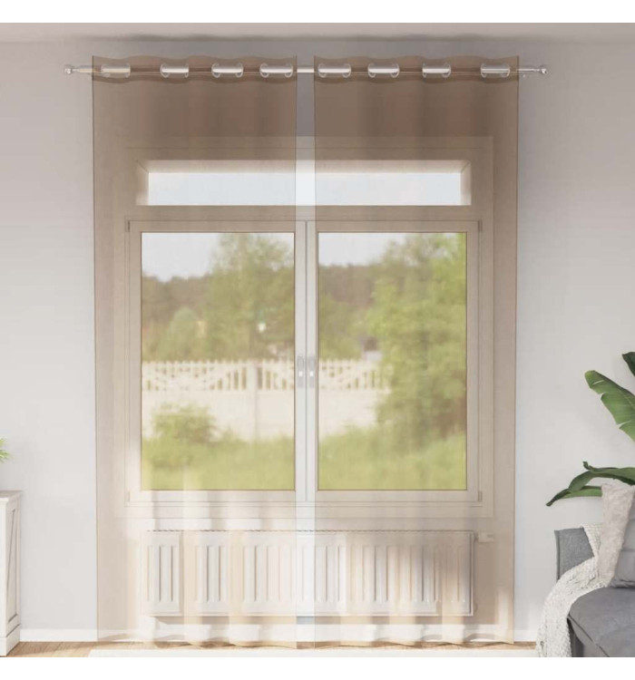 Rideaux en voile avec œillets 2 pcs marron clair | Mobilier & Déco