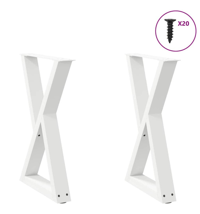 Pieds de table à manger 2 pièces Blanc 60 x (72-73,3) cm Acier | Mobilier & Déco
