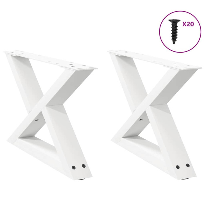 Pieds de table basse 2 pièces Blanc 50 x (30-31,3) cm Acier | Mobilier & Déco