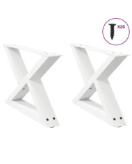 Pieds de table basse 2 pièces Blanc 50 x (30-31,3) cm Acier | Mobilier & Déco