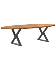 Table à manger marron clair bois de chêne massif ovale | Mobilier & Déco