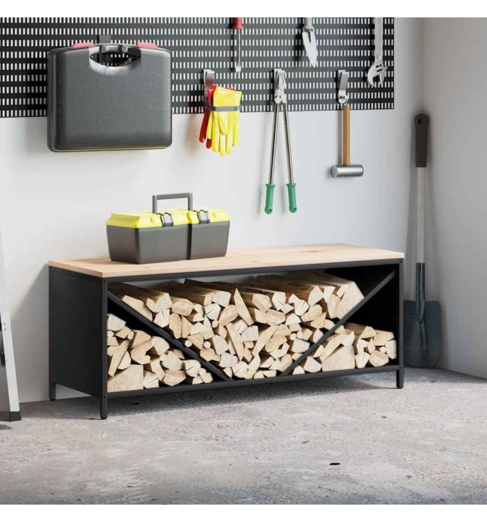 Étagère à bois de chauffage avec plateau en bois noir | Mobilier & Déco