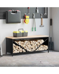 Étagère à bois de chauffage avec plateau en bois noir | Mobilier & Déco