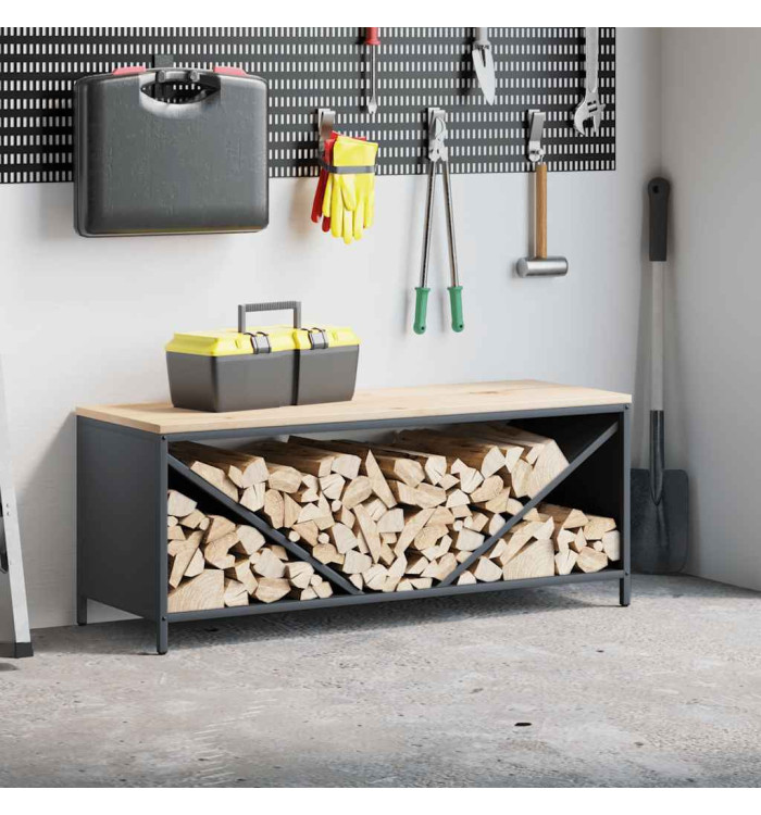 Étagère à bois de chauffage avec plateau en bois anthracite | Mobilier & Déco