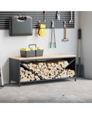 Étagère à bois de chauffage avec plateau en bois anthracite | Mobilier & Déco