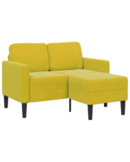 Canapé 2 places avec méridienne en L jaune 125 cm velours | Mobilier & Déco