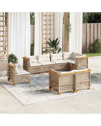 Salon de jardin avec coussins 8 pcs beige résine tressée | Mobilier & Déco