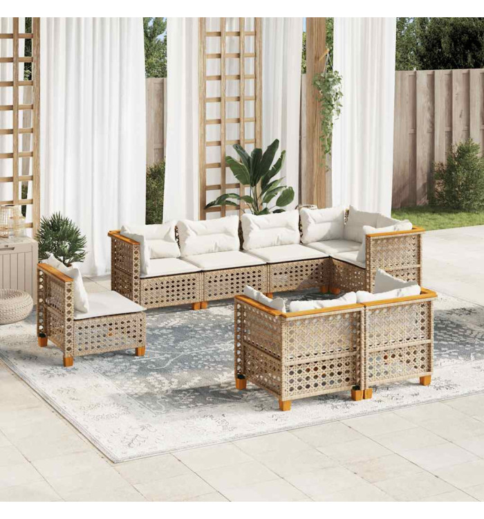 Salon de jardin avec coussins 8 pcs beige résine tressée | Mobilier & Déco