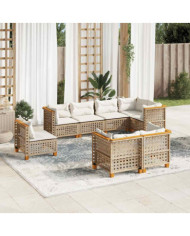 Salon de jardin avec coussins 8 pcs beige résine tressée | Mobilier & Déco