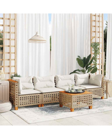Salon de jardin avec coussins 5 pcs beige résine tressée | Mobilier & Déco