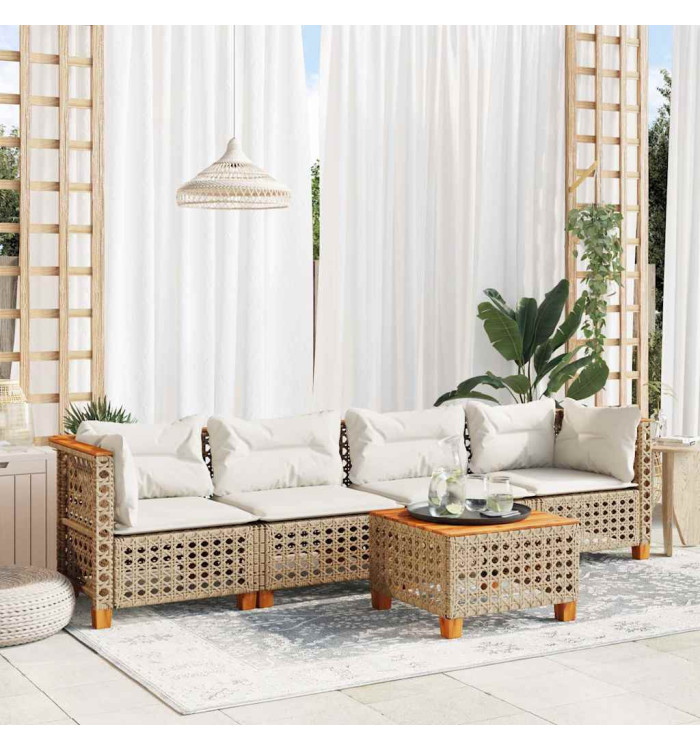 Salon de jardin avec coussins 5 pcs beige résine tressée | Mobilier & Déco