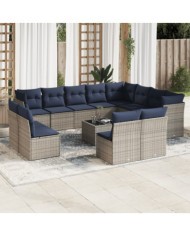 Salon de jardin avec coussins 13 pcs gris résine tressée | Mobilier & Déco
