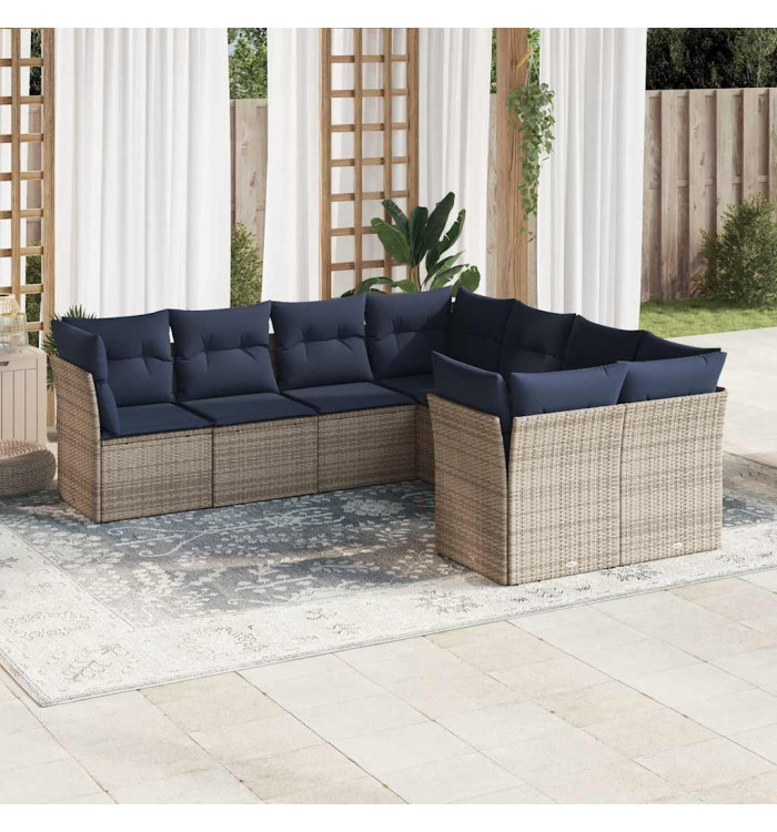 Salon de jardin 8 pcs avec coussins gris résine tressée | Mobilier & Déco