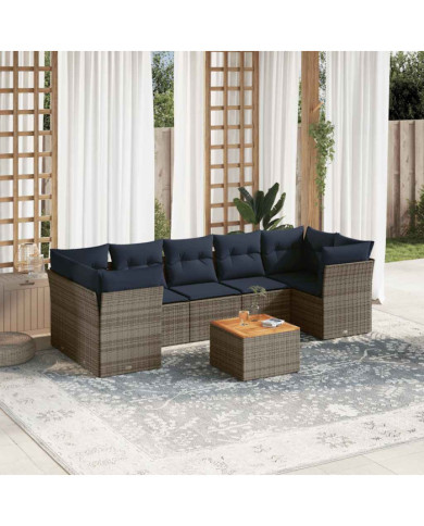 Salon de jardin 8 pcs avec coussins gris résine tressée | Mobilier & Déco