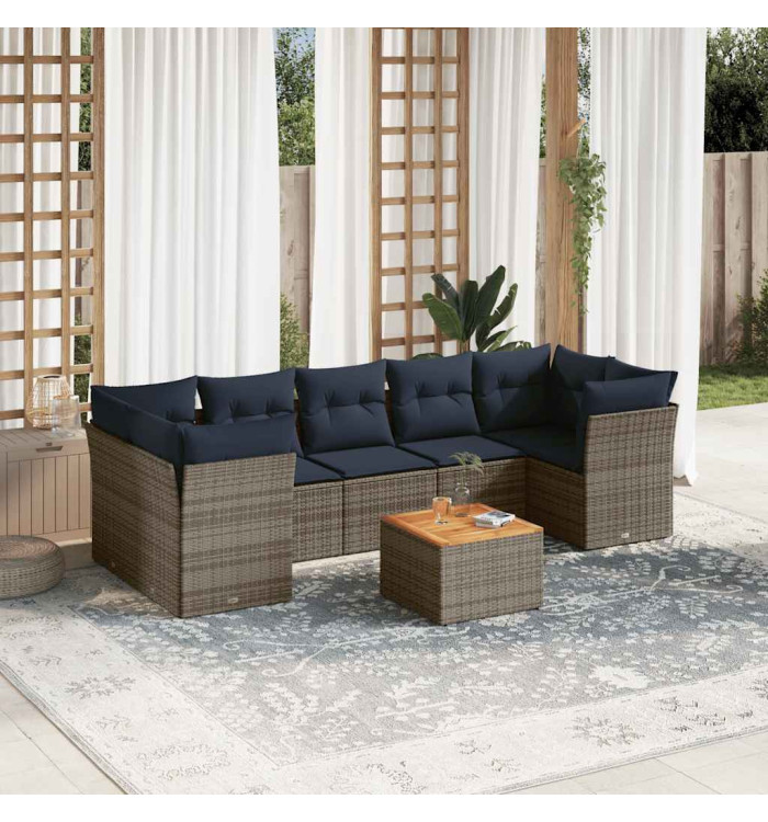 Salon de jardin 8 pcs avec coussins gris résine tressée | Mobilier & Déco
