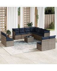 Salon de jardin avec coussins 12 pcs gris résine tressée | Mobilier & Déco