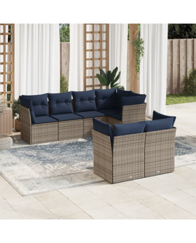 Salon de jardin 7 pcs avec coussins gris résine tressée | Mobilier & Déco