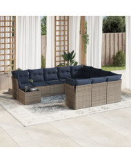 Salon de jardin 11 pcs avec coussins gris résine tressée | Mobilier & Déco