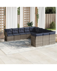 Salon de jardin 11 pcs avec coussins gris résine tressée | Mobilier & Déco