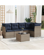 Salon de jardin 6 pcs avec coussins gris résine tressée | Mobilier & Déco