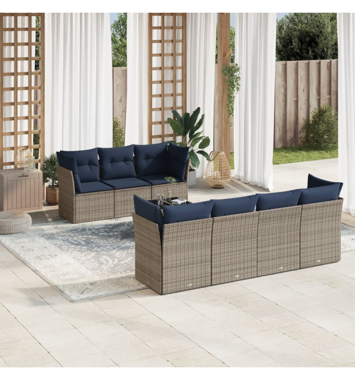 Salon de jardin 8 pcs avec coussins gris résine tressée | Mobilier & Déco