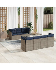 Salon de jardin 8 pcs avec coussins gris résine tressée | Mobilier & Déco