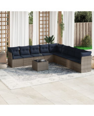 Salon de jardin 10 pcs avec coussins gris résine tressée | Mobilier & Déco