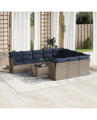 Salon de jardin 11 pcs avec coussins gris résine tressée | Mobilier & Déco