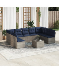Salon de jardin 10 pcs avec coussins gris résine tressée | Mobilier & Déco
