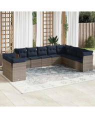 Salon de jardin 10 pcs avec coussins gris résine tressée | Mobilier & Déco