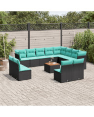 Salon de jardin avec coussins 13 pcs noir résine tressée | Mobilier & Déco