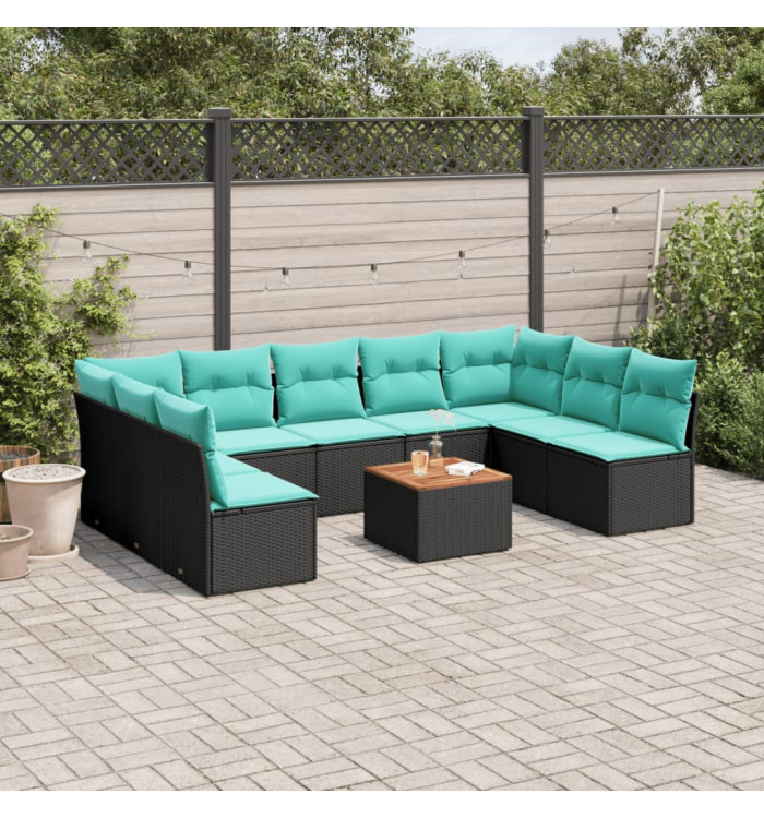 Salon de jardin 10 pcs avec coussins noir résine tressée | Mobilier & Déco