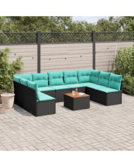 Salon de jardin 10 pcs avec coussins noir résine tressée | Mobilier & Déco