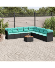 Salon de jardin 10 pcs avec coussins noir résine tressée | Mobilier & Déco