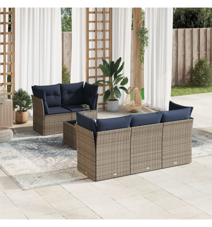 Salon de jardin 6 pcs avec coussins gris résine tressée | Mobilier & Déco